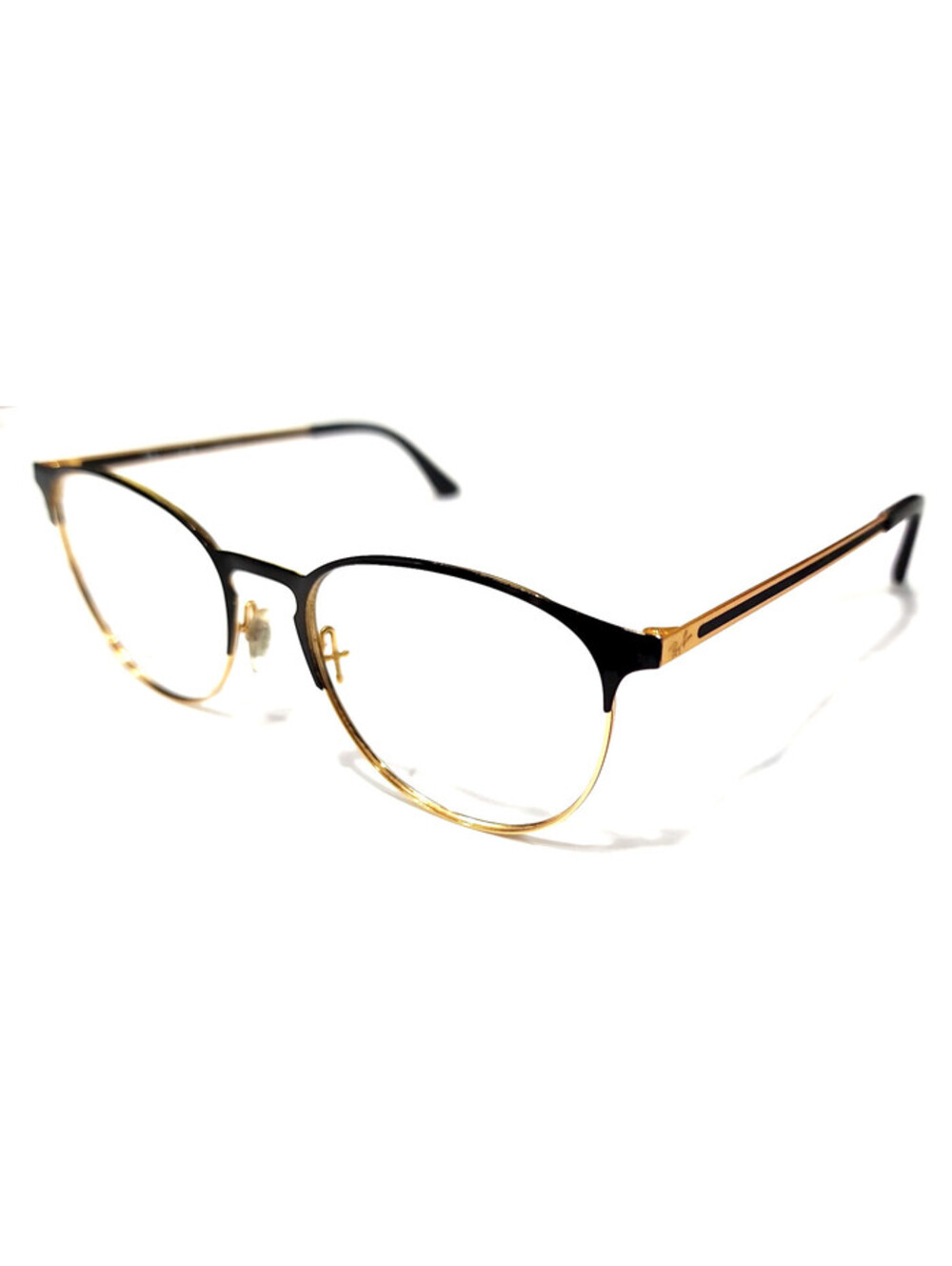 Ray Ban RB6375 2890 No Nose Pad Black Metal Gold Round Eyeglasses 53-18 145